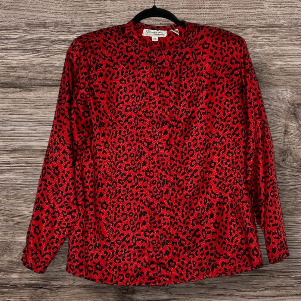 Stand Out in Vintage Oscar de la Renta: Red and Black Cheetah Print Blouse